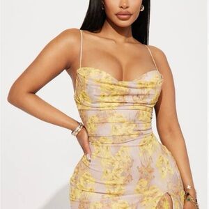 Fashion Nova Spaghetti Strap Yellow Floral Dress